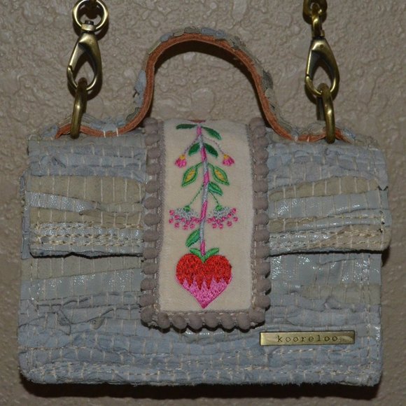 $430 Kooreloo Gray Embroidered Detail Chain Strap Shoulder Crossbody Han… - Picture 1 of 9